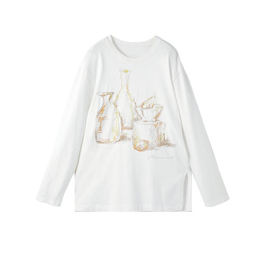 谜底中长款T恤长袖2025年冬季新品磨毛银线绣花斜开衩女254MT1603 商品图4