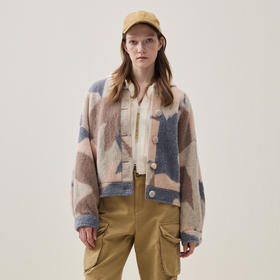 谜底花色外套长袖2025冬季新品温暖圆领百搭复古印花女254MW1653