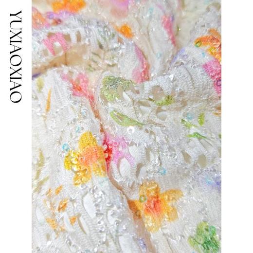 余潇潇【梦境花神】浪漫拼蕾丝花边花卉印花高弹力长袖收腰连衣裙 商品图2