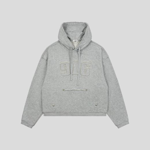 GOODBAI 916 胸口大logo贴布绣连帽纹理面料毛边oversize长袖卫衣 商品图0