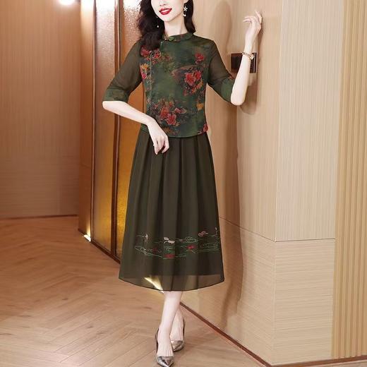 贵夫人品牌妈妈装夏季新款高端真丝香云纱中式旗袍上衣半身裙套装 商品图2