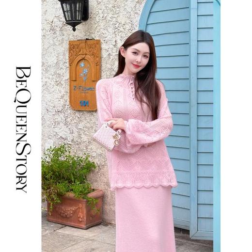 余潇潇【安妮假日】羊绒羊毛天丝混纺两面穿荷叶领毛衣&A摆长半裙 商品图4