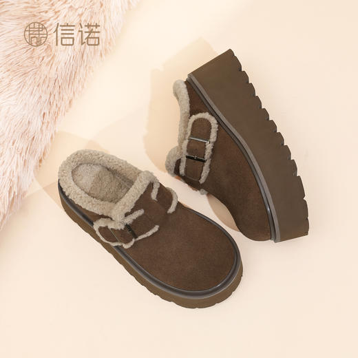 信诺复古勃肯鞋厚底增高包头毛毛外穿半拖鞋加绒女鞋2025冬季新款X5M126-185 商品图2