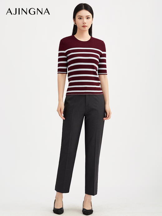 【商场同款】阿菁娜澳洲秋季新款美丽诺羊毛通勤九分西裤女 高支弹力小脚西裤 简约利落干练显瘦职业裤A30Q110019 商品图3