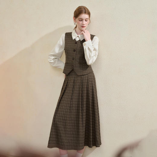 西遇复古高智感格纹通勤套装女秋季西装马甲搭半身裙两件套V2651148 商品图3