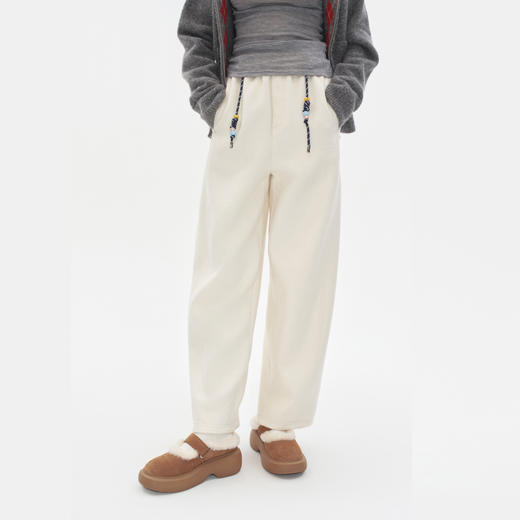 HERLIAN 2025秋冬新品腰部串珠抽绳设计毛呢卫裤 商品图2