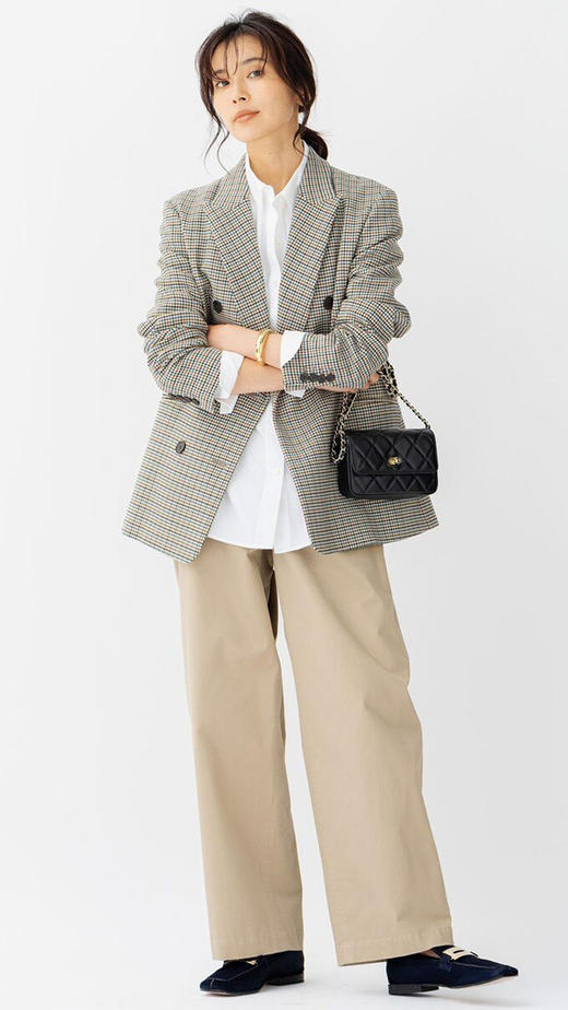 23区日系秋季通勤职业直筒羊毛混纺千鸟格西服双排扣西装商场同款 商品图0