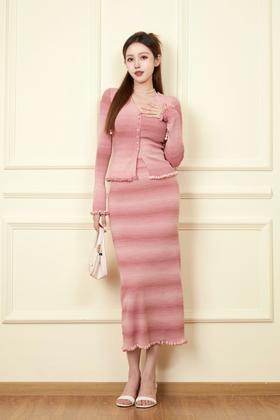 ANSUABEL 粉色渐变针织开衫半裙套装 18735