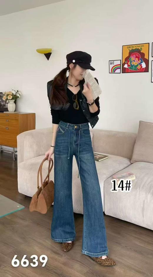 【爆款牛仔】2025秋季新品～6639腰绳显瘦筒喇裤弹力牛仔裤-喜出 商品图4