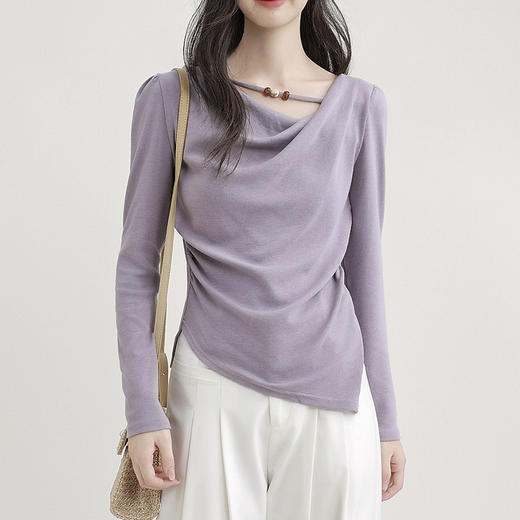 裁缝学苑AH73新款荡领褶皱长袖T恤纸样女装不规则打底衫短款上衣样板 商品图1