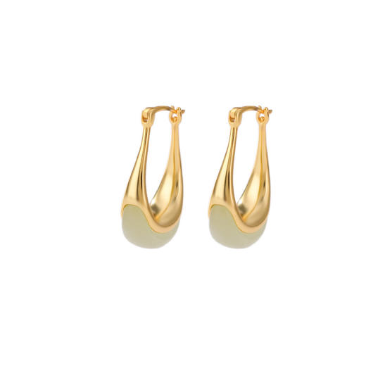 【明月弯弯】S925纯银镀金和田玉弯管月牙耳环【CW-EJ00527】 商品图4