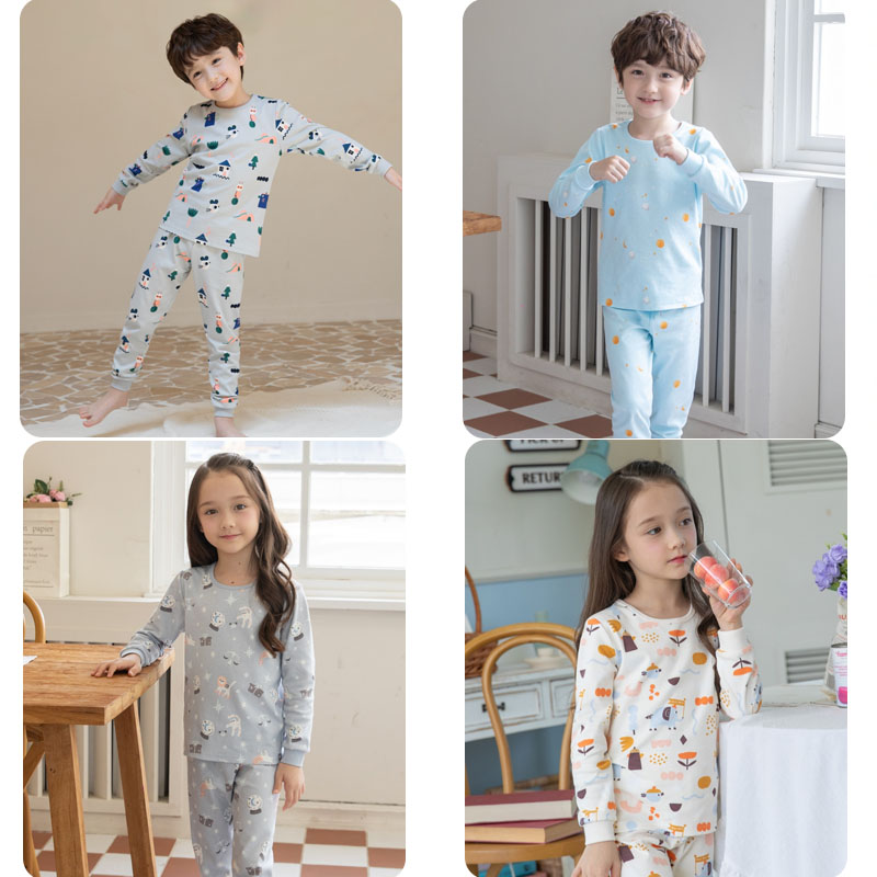 2套减10元❗️【200克全棉中等厚度】韩国moimoi 儿童家居服套装秋衣秋裤保暖内衣纯棉有机棉