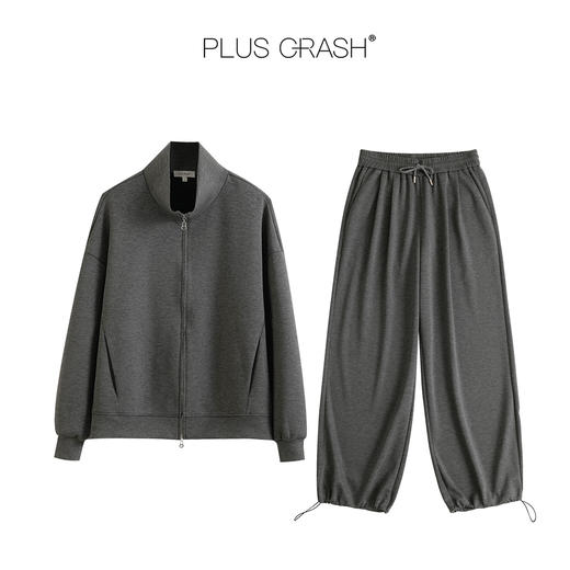 PLUS CRASH老钱风运动休闲外套锁边休闲百搭长裤套装男女同款 商品图4