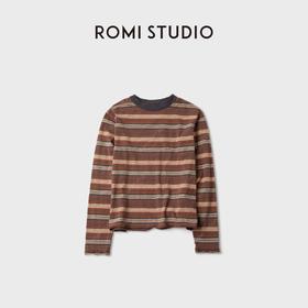 ROMI STUDIO“自然舒适”棉质色织条纹撞色洗水长袖T恤 RWCASY5979