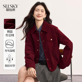 【09/26新品】熙世界复古安哥拉红灯芯绒短外套女士秋冬松弛感落肩翻领夹克上衣
