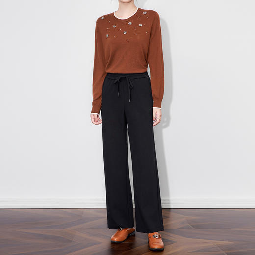 「高货wl」全新升级【铂金会员220/天猫289/差价69】(05912)洛诗琳松弛慵懒风休闲裤2025秋季系带抽绳显瘦直筒阔腿裤 商品图2