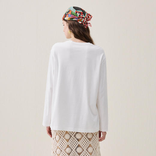 谜底中长款T恤长袖2025年冬季新品磨毛银线绣花斜开衩女254MT1603 商品图2