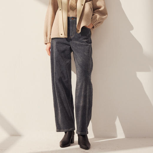 谜底牛仔裤长裤2025年冬季新品雪尼尔牛仔复古萝卜裤女254MJ1658 商品图0