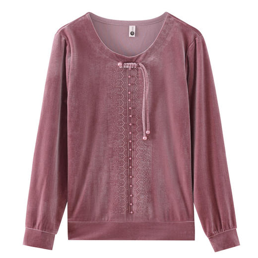 KQL 356H9239新中式国风金丝绒烫钻打底衫气质小衫 商品图4