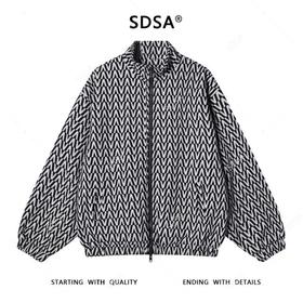 SDSA秋冬新款痞帅男装潮牌撞色满印字母拉链立领夹克百搭时尚外套