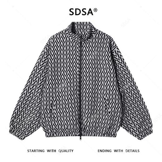 SDSA秋冬新款痞帅男装潮牌撞色满印字母拉链立领夹克百搭时尚外套 商品图0