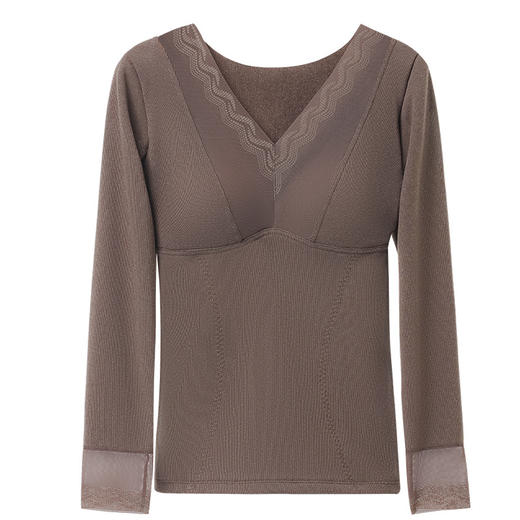 【养肤速暖❗蚕丝贴片性感V领打底衣】奢华羊毛+桑蚕丝=舒适，温感渐变细心呵护，上衣女固定杯垫不跑杯保暖长袖蚕丝罩里QQ 商品图8