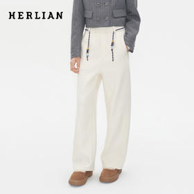 HERLIAN 2025秋冬新品腰部串珠抽绳设计毛呢卫裤