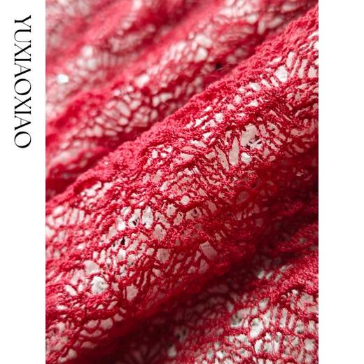 余潇潇【温柔丹霞】复古花纹精致撞色弹力蕾丝烫钻修身假俩件上衣 商品图2