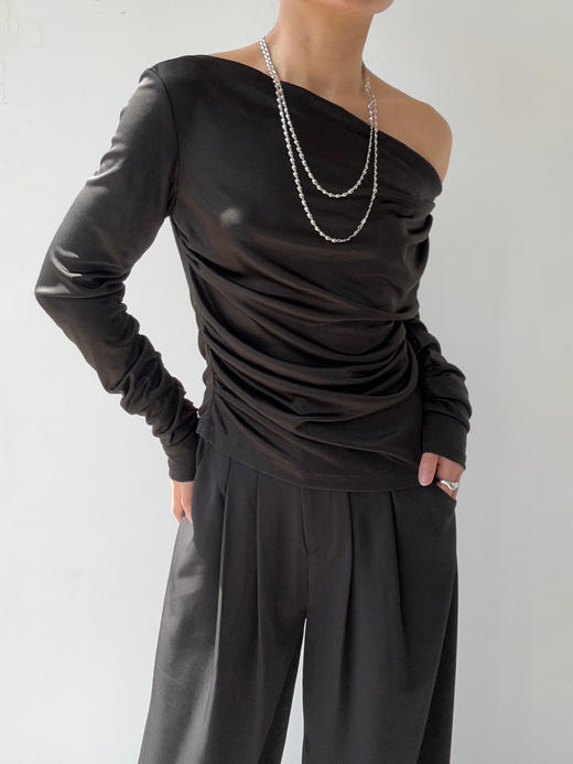 SIJIA｜AW2558 黑色醋酸针织褶皱上衣 商品图0