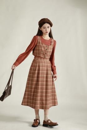 Stay2Weeks 复古砖红格纹两件套 18755