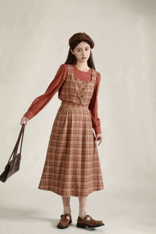 Stay2Weeks 复古砖红格纹两件套 18755 商品图0