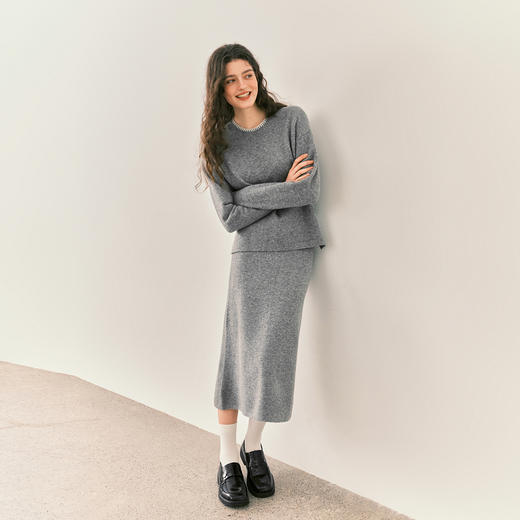 商场同款|森柔森马套装女冬撞色开叉毛衣直筒长裙2025新款两件套 商品图2