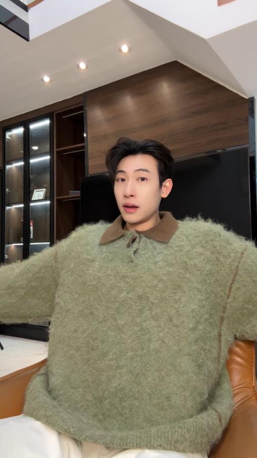 72618SDSA男士秋冬新款痞帅男装韩版拼接撞色纽扣翻领针织衫毛衣百搭 商品图0