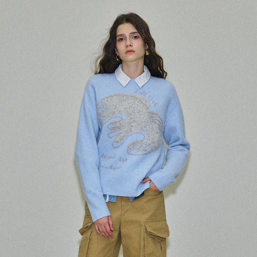 谜底套头针织衫长袖2025年冬季新品蓬松保暖亲肤毛衣女254MZ1858 商品图0