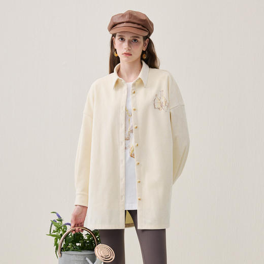 谜底大廓形衬衣长袖2025年冬季新品柔软温暖百搭衬衫女254MC1601 商品图0