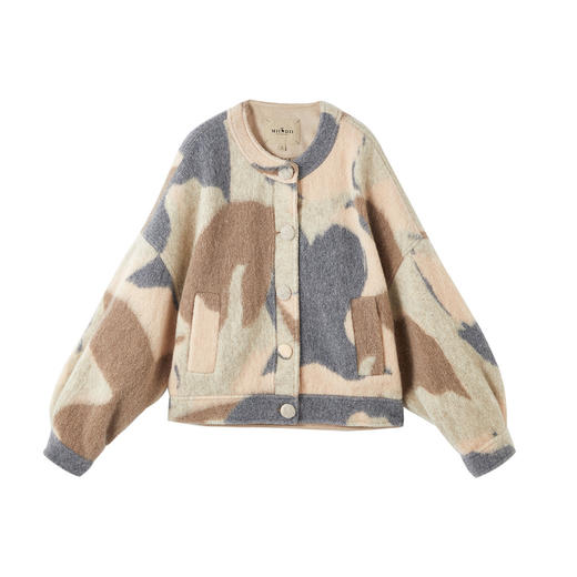 谜底花色外套长袖2025冬季新品温暖圆领百搭复古印花女254MW1653 商品图4