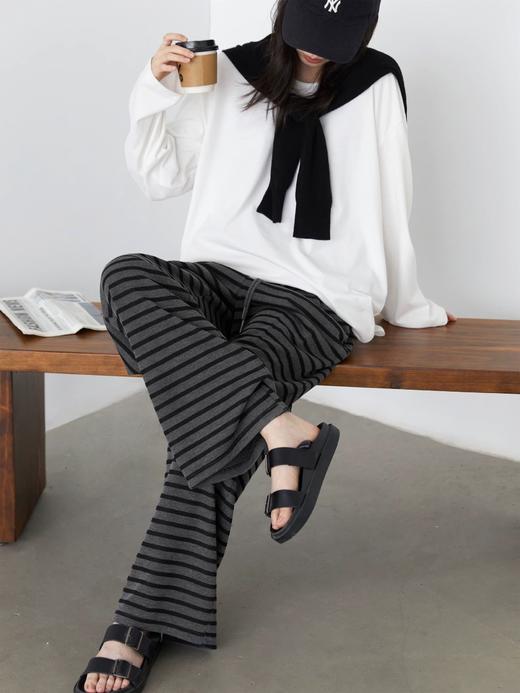 （69元2条闭眼入！超有弹力和垂感 温暖软糯质感绝了！！设满减拍2立减）复古条纹阔腿裤 女秋冬2025新款高腰宽松直筒慵懒风休闲裤 商品图3