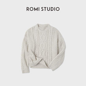 ROMI STUDIO婴驼羊绒羊毛重磅圆领绞花套头针织毛衣RWCAST5543