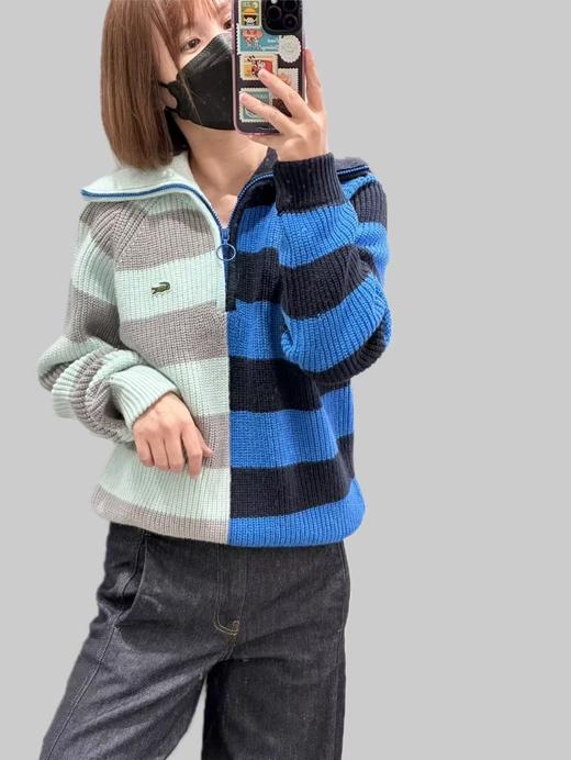 【4折】5楼LACOSTE法国鳄鱼女装时尚拼色条纹翻领半拉链针织衫毛衣|AF0645-10-L01 吊牌价2190 折后价876 商品图0