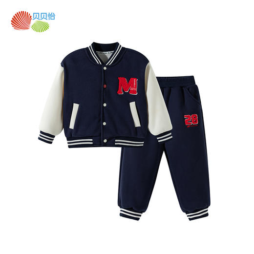 【美式撞色棒球服】秋冬新款男童加绒保暖运动休闲卫衣卫裤两件套ZB3ET056 商品图2