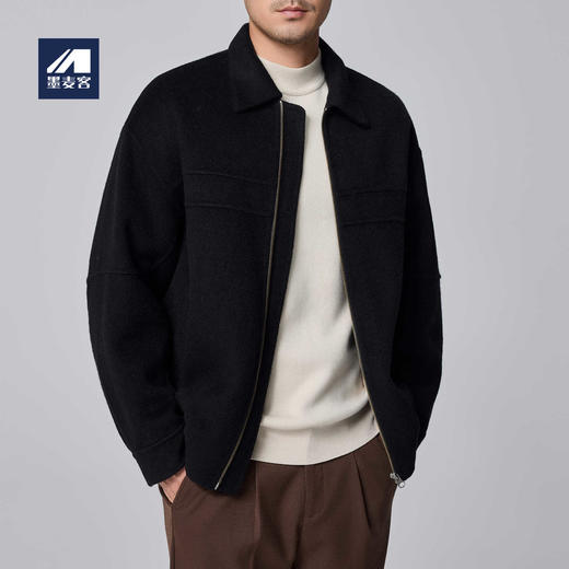 墨麦客男装美利奴羊毛男士双面呢翻领夹克2024冬季保暖毛呢外套。 商品图0