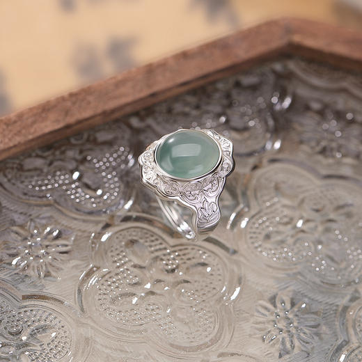 【富贵莲华】S999足银蓝水翡翠莲花纹蛋面戒指【CW-JZ06866】 商品图3