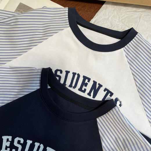 穿出时髦高衣品~2025设计师款撞色拼接条插肩袖纯棉字母T恤女款！ 商品图1