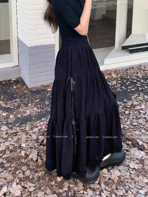 【秋上新】2025新品6923灯芯绒飘带蝴蝶结有内衬半身裙-喜出 商品图4