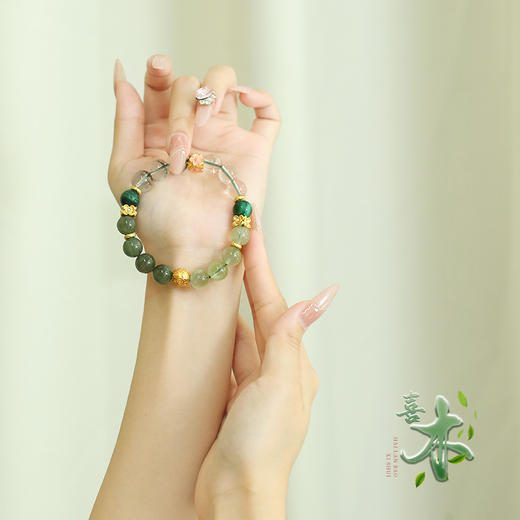 【祈愿吉品】「喜木」绿发晶金钱路路通手链 商品图3