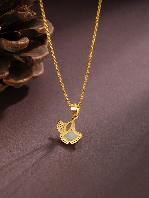 子佩集S925银【风辞】和田玉套链项链【WSF2498】银杏叶镀金25092210 商品图2