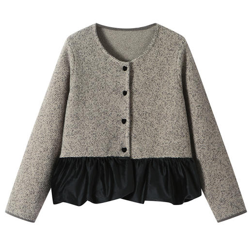 QD22-27532025年秋季新款小香风拼接针织开衫女撞色圆领显瘦毛呢高腰外套女 商品图4