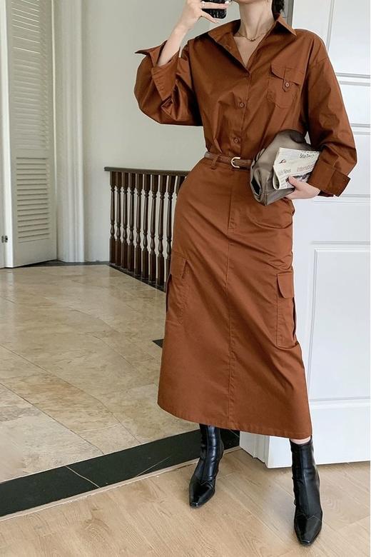 Le Malene 焦糖翻领衬衣半裙套装 18653 商品图2