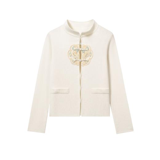 洛诗琳新中式盘扣立领羊毛开衫2025秋冬国风刺绣针织外套女21659 商品图4