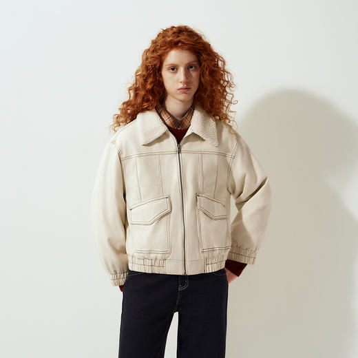 森马牛仔外套女冬季仿羊羔毛翻领夹棉宽松2025新款潮酷工装风夹克 商品图2